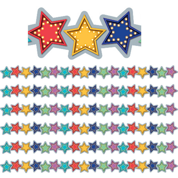Teacher Marquee Stars Die-Cut Border Trim, 35 Feet Per Pack, 6 Packs TCR3495-6