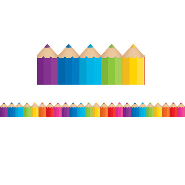 Teacher Colored Pencils Die-Cut Border Trim, 35 Feet TCR3496