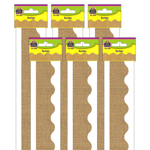 Teacher Burlap Design Scalloped Border Trim, 35 Feet Per Pack, 6 Packs TCR3552-6