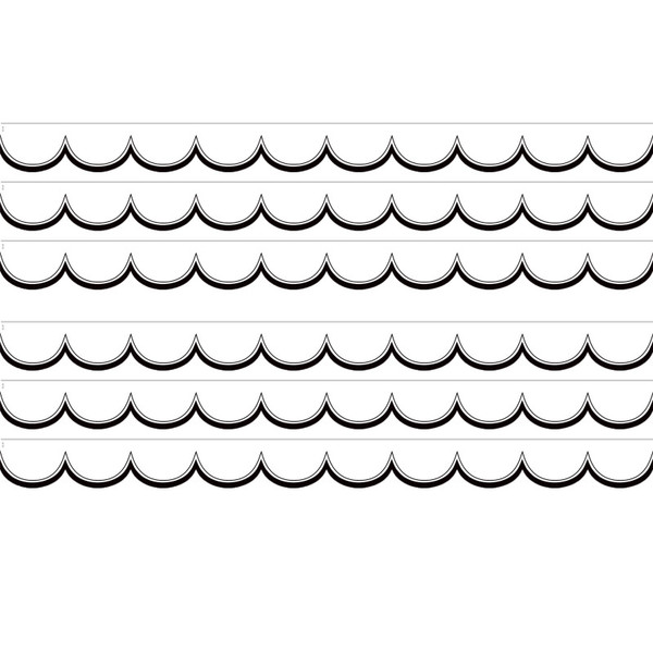 Teacher White With Black Scalloped Die-Cut Border Trim, 35 Feet Per Pack, 6 Packs TCR3951-6
