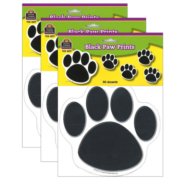 Teacher Black Paw Prints Accents, 30 Per Pack, 3 Packs TCR4277-3