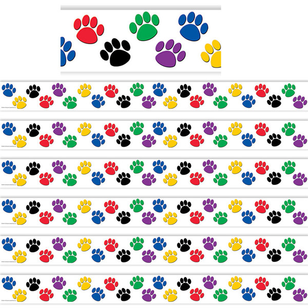 Teacher Colorful Paw Prints Border Trim, 35 Feet Per Pack, 6 Packs TCR4641-6
