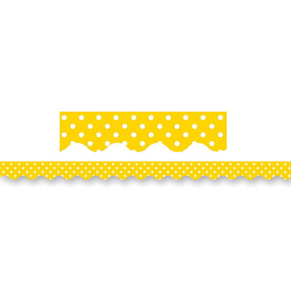 Teacher Yellow Polka Dots Scalloped Border Trim, 35 Feet TCR4668