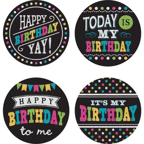 Teacher Chalkboard Brights Happy Birthday Wear 'Em Badges, Pack Of 32 TCR5601