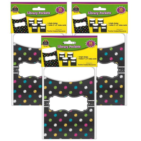 Teacher Chalkboard Brights Library Pockets, 35 Per Pack, 3 Packs TCR5657-3
