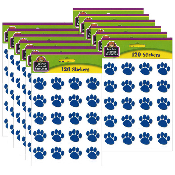 Teacher Blue Paw Prints Stickers, 1" Square, 120 Per Pack, 12 Packs TCR5747-12