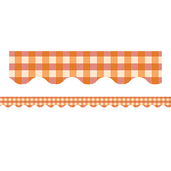 Teacher Orange Gingham Scalloped Border Trim, 35 Feet TCR5999