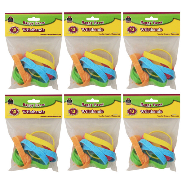 Teacher Happy Faces Wristbands, 10 Per Pack, 6 Packs TCR6550-6