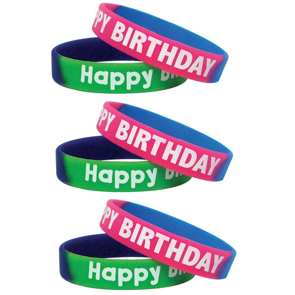 Teacher Fancy Happy Birthday Two-Toned Wristband Pack, 10 Per Pack, 3 Packs TCR6571-3