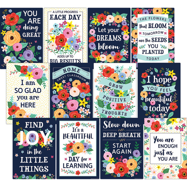 Teacher Wildflowers Positive Sayings Small Poster Pack, 11" X 15-3/4", Pack Of 12 TCR6624