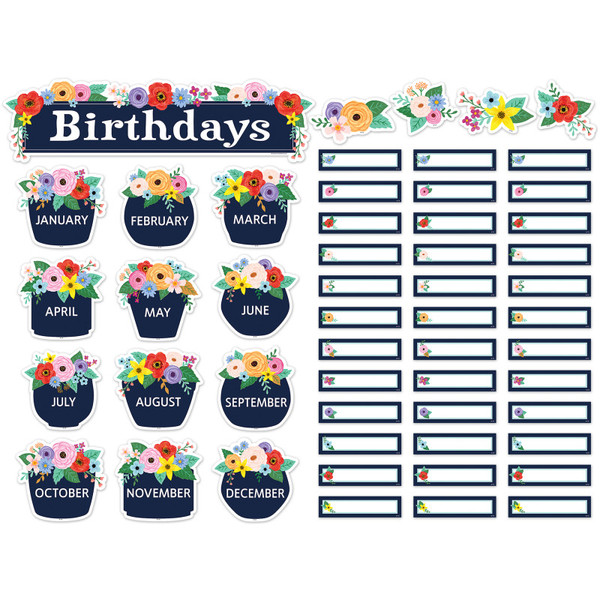 Teacher Wildflowers Birthdays Mini Bulletin Board Set, 53 Pieces TCR6704