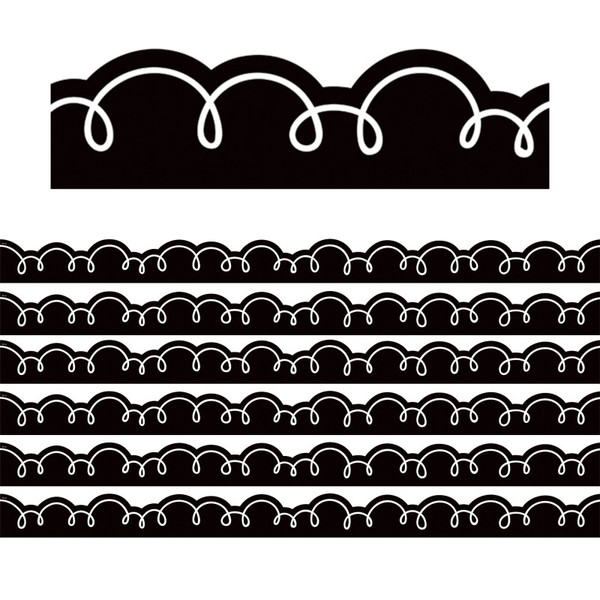 Teacher Black With White Squiggles Die-Cut Border Trim, 35 Feet Per Pack, 6 Packs TCR6810-6
