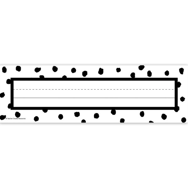 Teacher Black Painted Dots On White Flat Name Plates, 11-1/2" X 3-1/2", Pack Of 36 TCR7084