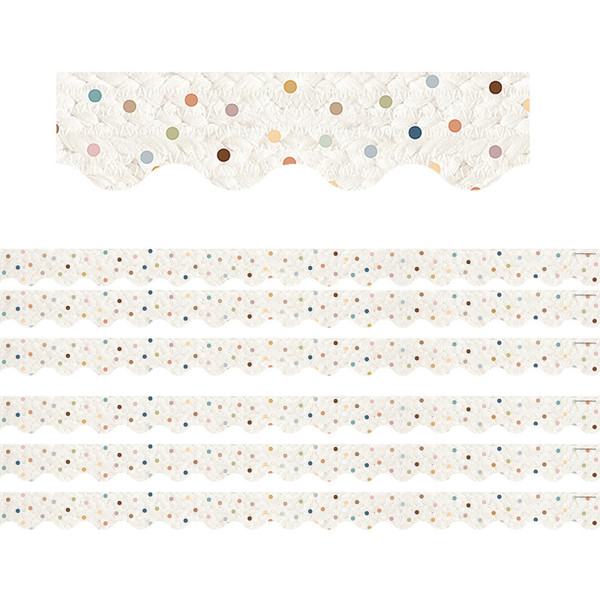 Teacher Everyone Is Welcome Dots Scalloped Border Trim, 35 Feet Per Pack, 6 Packs TCR7158-6