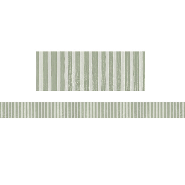 Teacher Classroom Cottage Sage Green Stripes Straight Border Trim, 35 Feet TCR7179