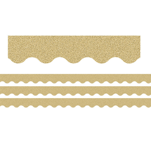 Teacher Gold Glitz Scalloped Border Trim, 35 Feet Per Pack, 3 Packs TCR77016-3