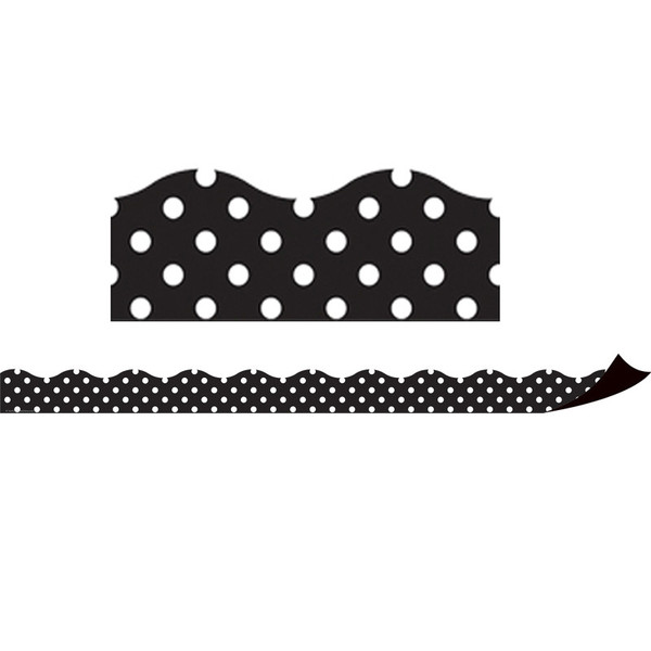 Teacher Magnetic Borders, Black Polka Dots, 24 Feet TCR77124