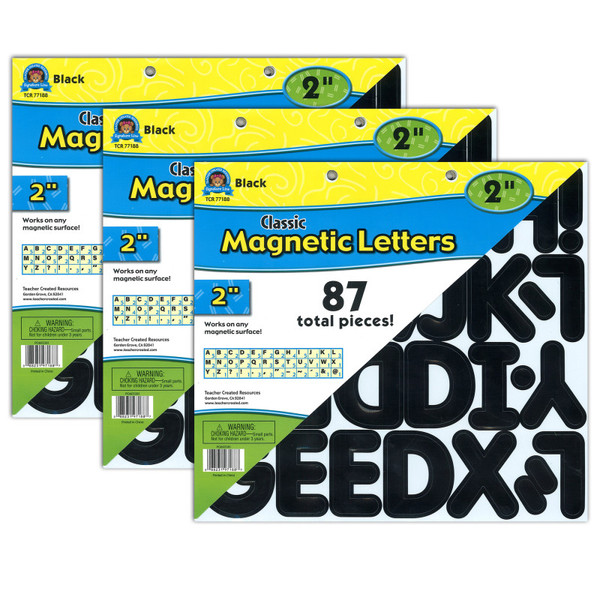 Teacher Black Classic 2" Magnetic Letters, 87 Pieces Per Pack, 3 Packs TCR77188-3