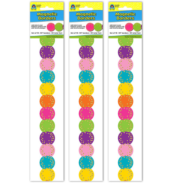 Teacher Confetti Circles Die-Cut Magnetic Border, 24 Feet Per Pack, 3 Packs TCR77390-3