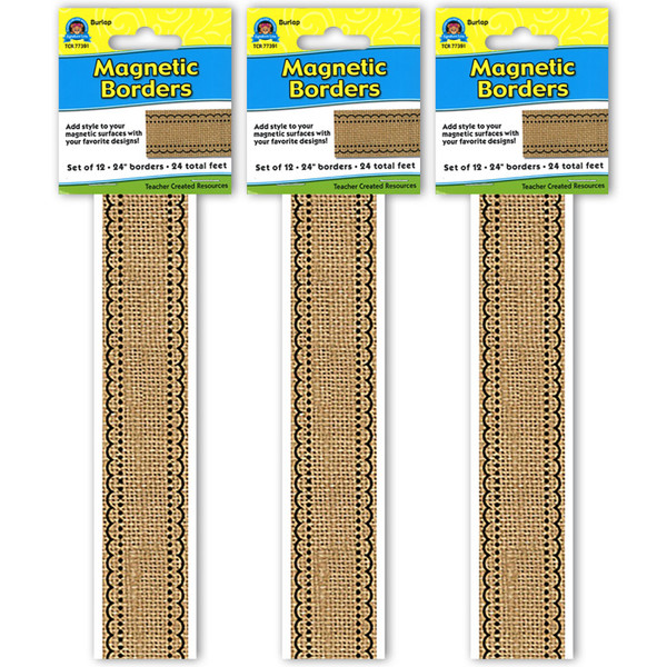 Teacher Burlap Design Magnetic Border, 24 Feet Per Pack, 3 Packs TCR77391-3