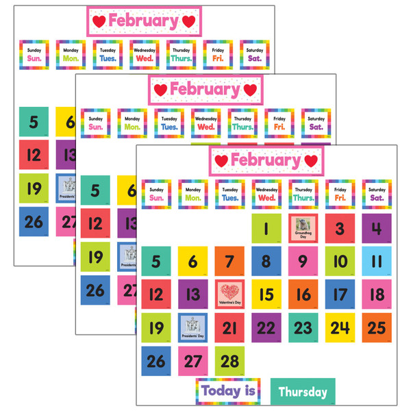 Teacher Colorful Calendar Pocket Chart Cards, 104 Per Pack, 3 Packs TCR8345-3