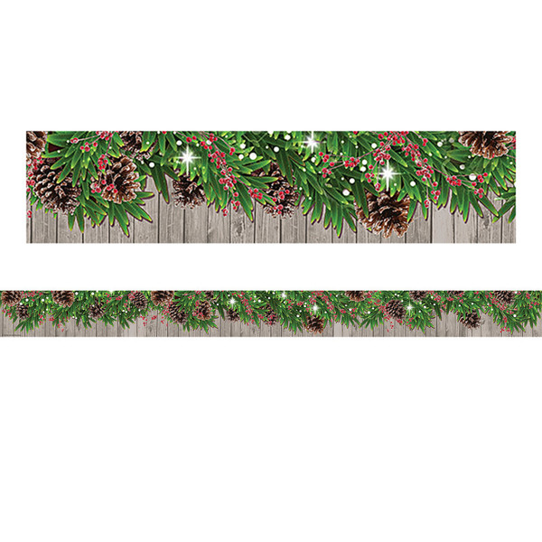 Teacher Winter Pine Cones Straight Border Trim, 35 Feet Per Pack, 6 Packs TCR8456-6
