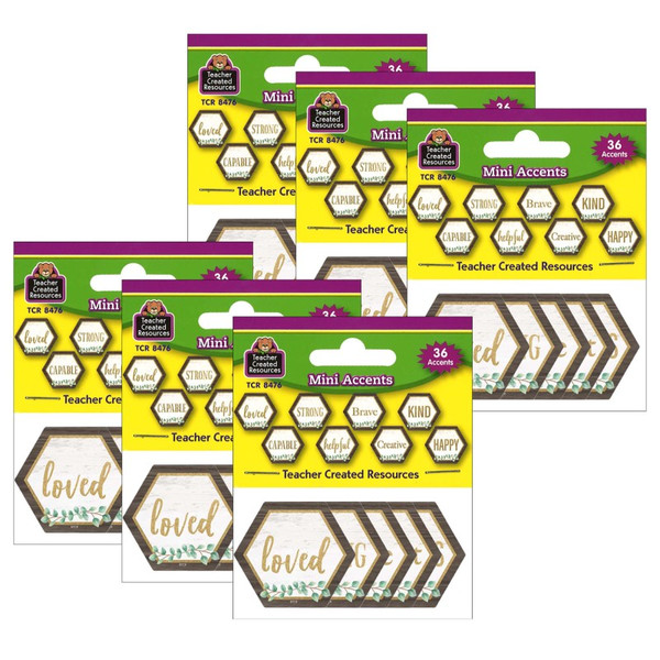 Teacher Eucalyptus Positive Words Mini Accents, 36 Per Pack, 6 Packs TCR8476-6