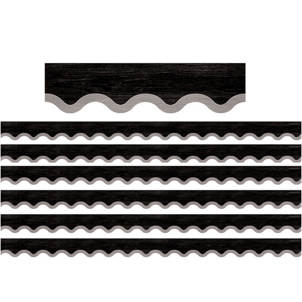 Teacher Modern Farmhouse Black With Gray Scalloped Border Trim, 35 Feet, 6 Packs TCR8516-6