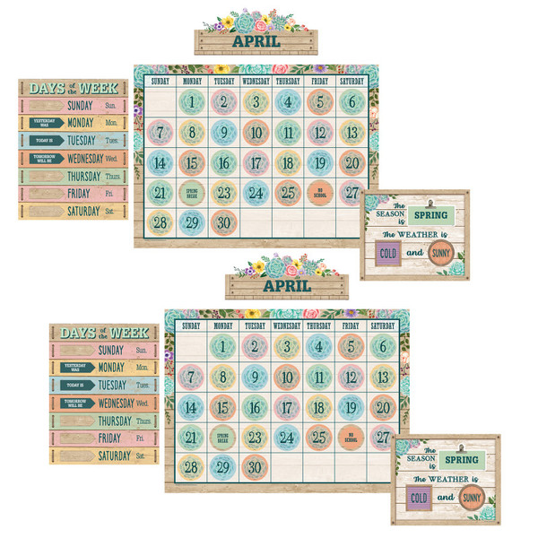 Teacher Rustic Bloom Calendar Bulletin Board Set, 2 Sets TCR8593-2