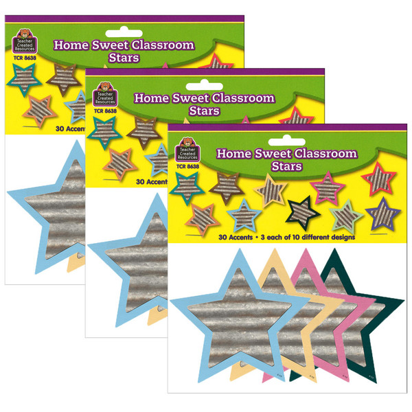 Teacher Home Sweet Classroom Stars Accents, 30 Per Pack, 3 Packs TCR8638-3