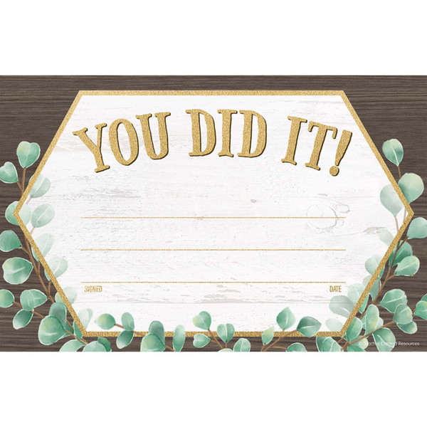 Teacher Eucalyptus You Did It! Awards, Pack Of 30 TCR8694