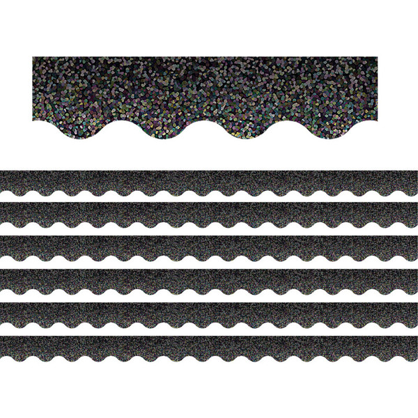 Teacher Black Sparkle Scalloped Border Trim, 35 Feet Per Pack, 6 Packs TCR8766-6