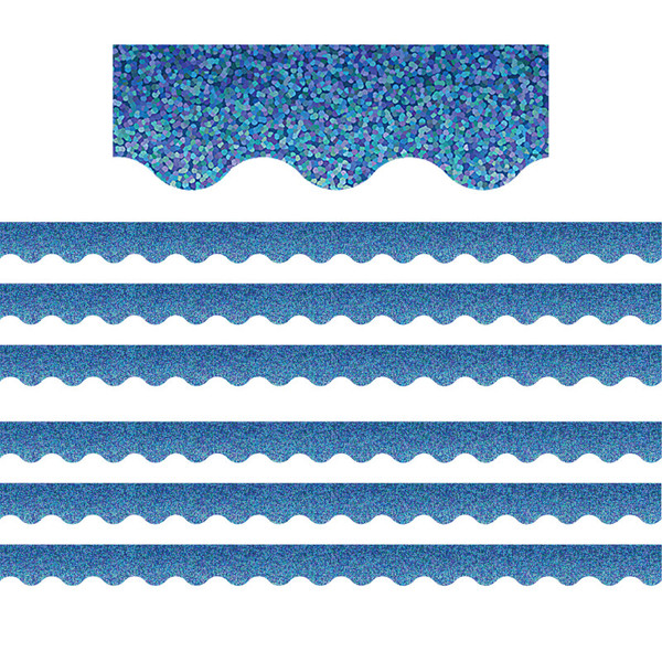 Teacher Blue Sparkle Scalloped Border Trim, 35 Feet Per Pack, 6 Packs TCR8794-6