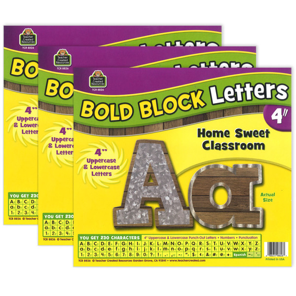 Teacher Home Sweet Classroom Bold Block 4" Letters Combo Pack, 230 Characters Per Pack, 3 Packs TCR8826-3