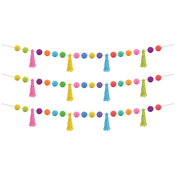 Teacher Colorful Pom-Poms And Tassels Garland, Pack Of 3 TCR8901-3