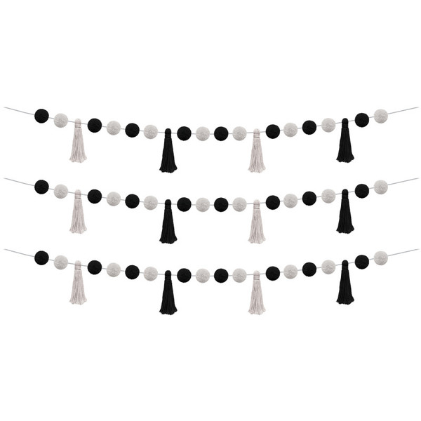Teacher Black And White Pom-Poms And Tassels Garland, Pack Of 3 TCR8902-3