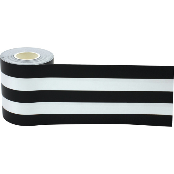 Teacher Black & White Stripes Straight Rolled Border Trim, 50 Feet TCR8922