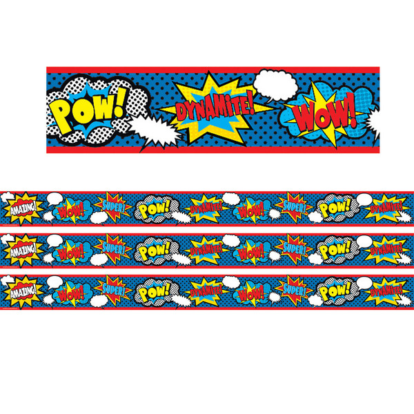 Teacher Superhero Straight Rolled Border Trim, 50 Feet Per Roll, 3 Rolls TCR8939-3