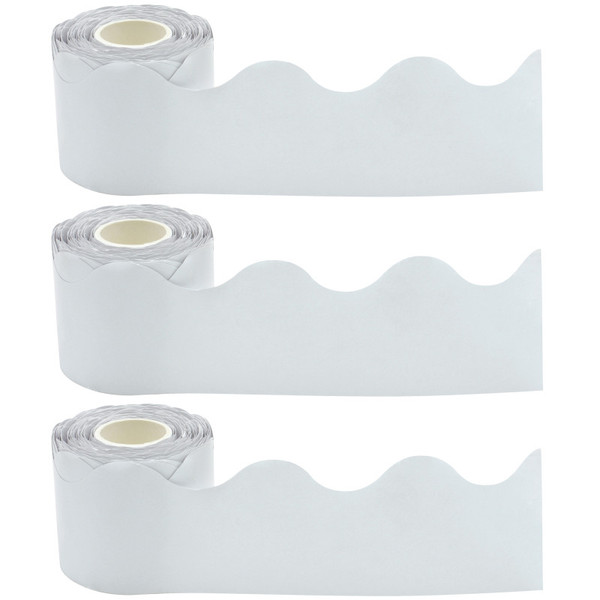 Teacher White Scalloped Rolled Border Trim, 50 Feet Per Roll, Pack Of 3 TCR8942-3