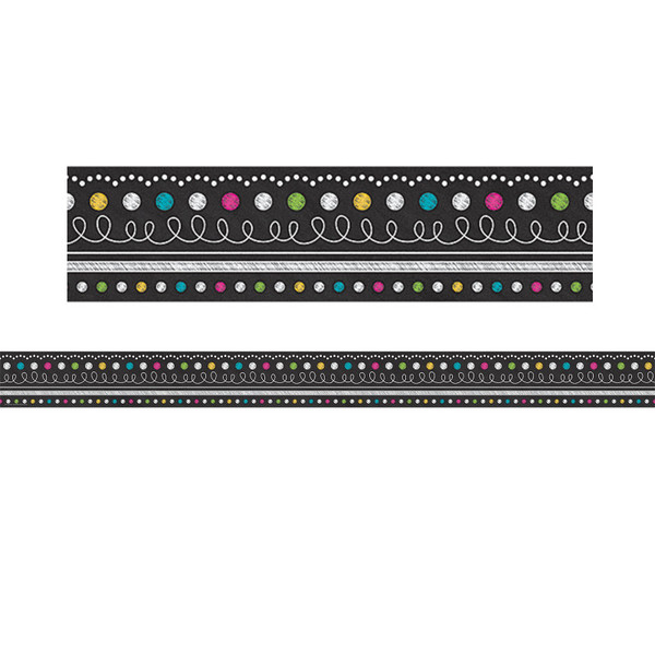 Teacher Chalkboard Brights Straight Rolled Border Trim, 50 Feet TCR8947