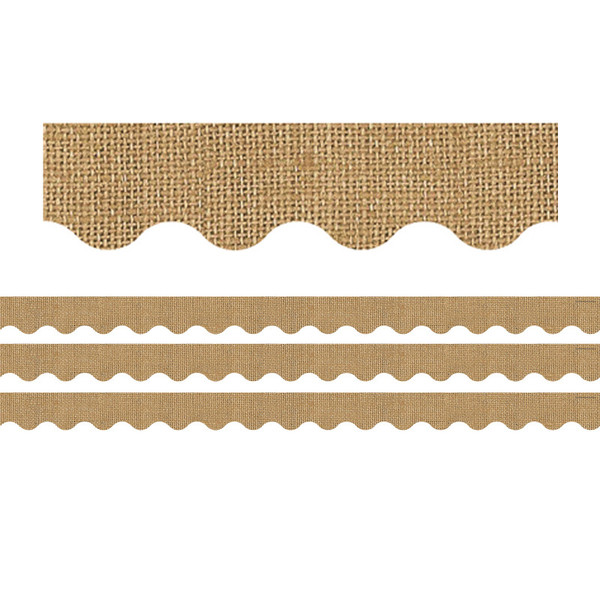 Teacher Burlap Design Scalloped Rolled Border Trim, 50 Feet Per Roll, 3 Rolls TCR8956-3