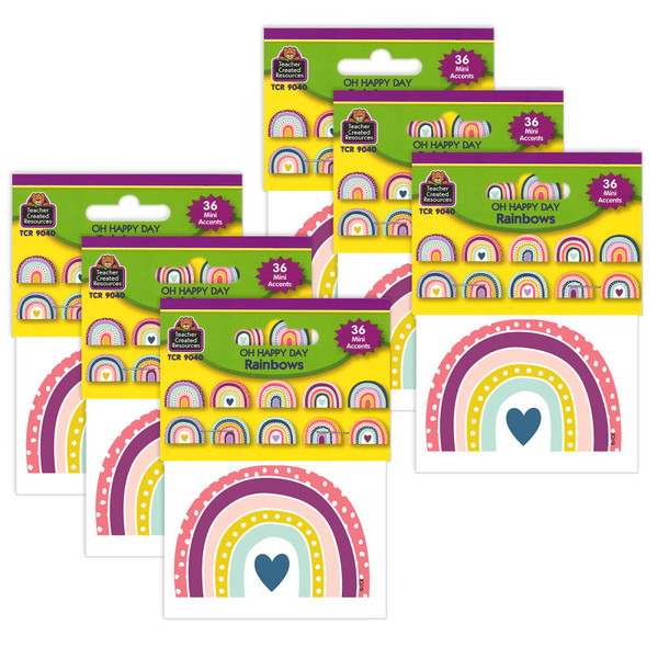 Teacher Oh Happy Day Rainbows Mini Accents, 36 Per Pack, 6 Packs TCR9040-6