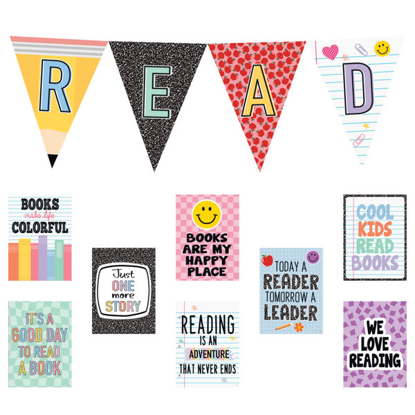 Teacher Cool For School Read Pennants Bulletin Board Set, 12 Pieces TCR9302