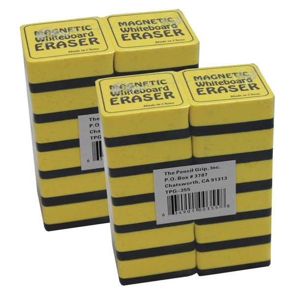 The Magnetic Whiteboard Eraser, 2" X 2", Yellow, 12 Per Pack, 2 Packs TPG355-2