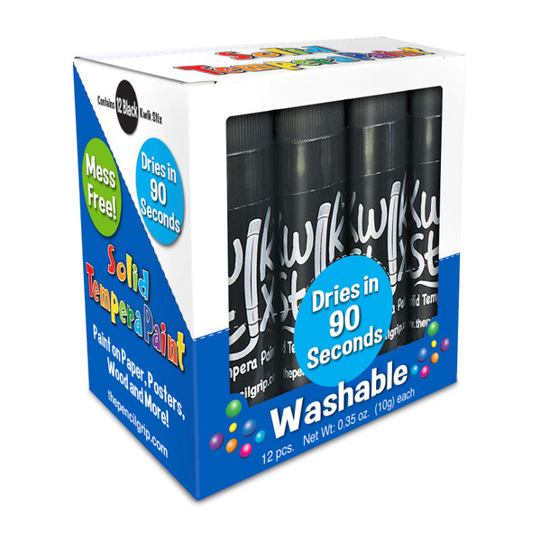 Kwik Solid Tempera Paint Sticks, Single Color Pack, Black, Pack Of 12 TPG60010