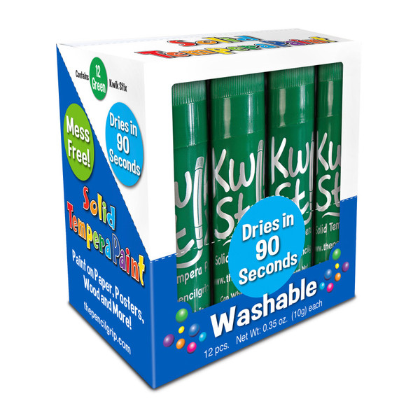 Kwik Solid Tempera Paint Sticks, Single Color Pack, Green, Pack Of 12 TPG60040