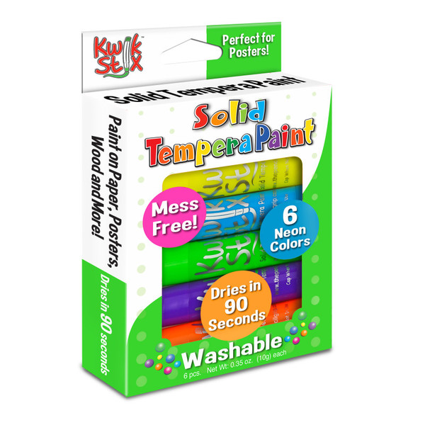 Kwik Solid Tempera Paint Stick, Neon Colors, 6 Count TPG610