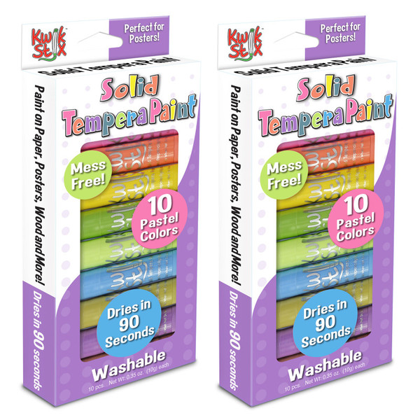 Kwik Solid Tempera Paint, Pastel Tones, 10 Per Pack, 2 Packs TPG680-2