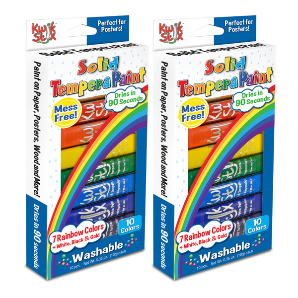 Kwik Tempera Paint Sticks, Rainbow Colors, 10 Per Pack, 2 Packs TPG699-2