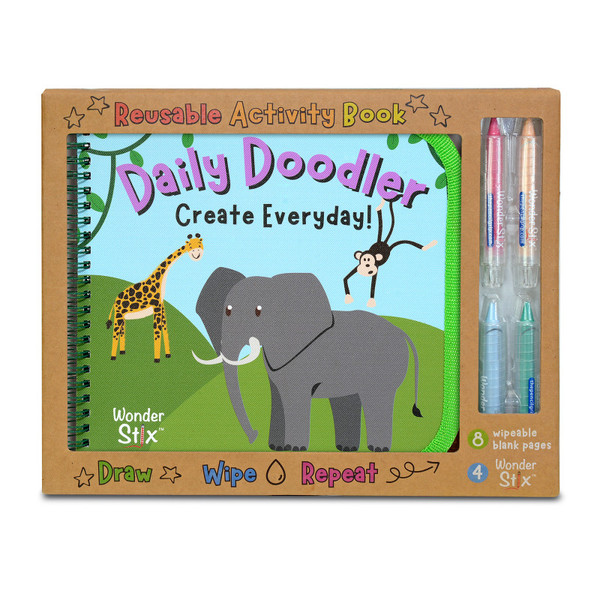 The Daily Doodler Reusable Activity Book-Wild Animals Cover, Includes 4 Wonder Stix TPG843